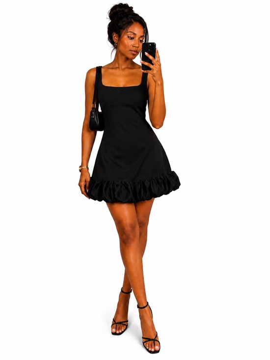 Dresses & Skirts - Black Satin Ruffle Hem Mini Dress – Size Large